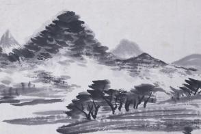 约民国时期 画家 邱兆麟 写意山水画《古道河岸》画稿一幅（纸本托片；钤印：邱、兆麟；约0.8尺）HXTX117984