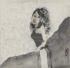 当代著名青年画家 靳骐沣 水墨人物画作品“长发姑娘”一幅（纸本托片，约1.4平尺，钤印：沣） HXTX100264