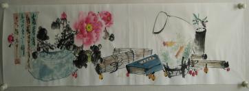 <晓峰>四尺对开横幅花卉作品，纯手绘，买到到赚到！
