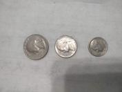 美元硬币小全套3枚   25美分   5美分、1美分