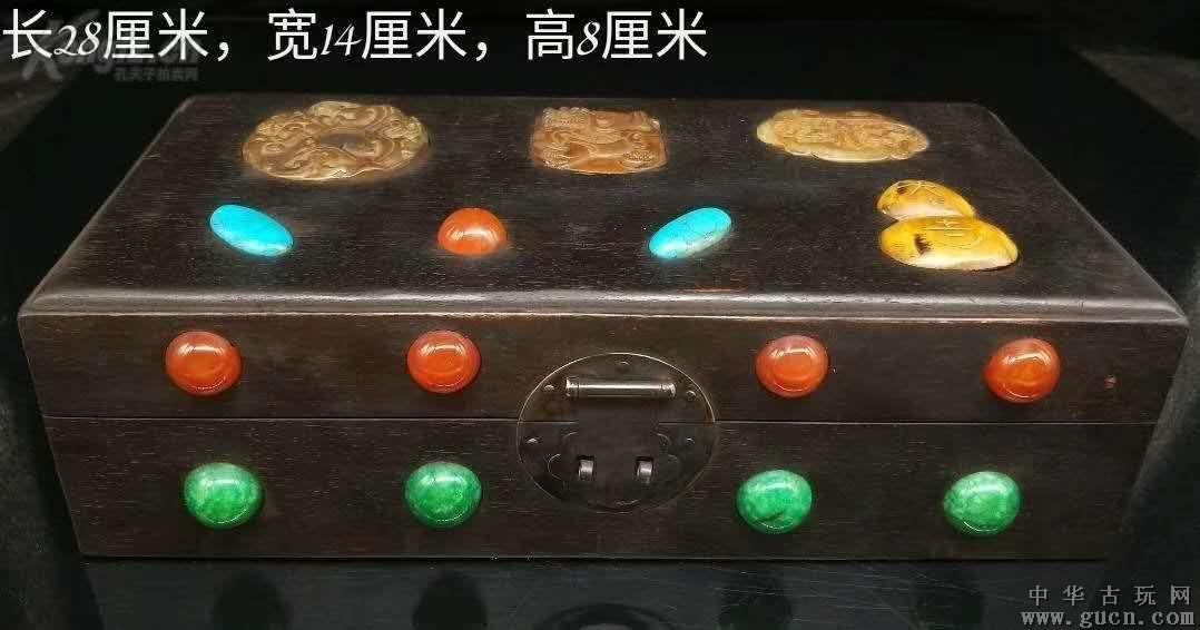 珍品 乌木镶玉珠宝盒