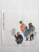 【老北京水墨人物画】--凑热闹      李尤早期书画作品真迹