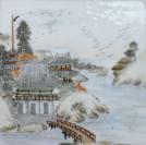 海淘 日本回流：明治时期 日本高坂造 陶版画“山水楼阁”一件 HXTX380064