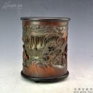 竹雕东山报捷图笔筒收藏品艺术品