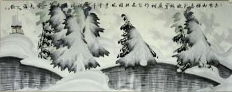 ◆◆◆保真！著名书画家大海老师小六尺冰雪山水国画精品《白雪却嫌春色晚，故穿庭树作飞花。北国风景千千万，祥瑞慈光第一家。》◆◆◆一流精品！装饰赠友收藏保值最佳选择！08034