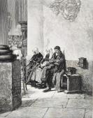 “大英博物馆藏画”1880年法国艺术系列木刻版画《传道时间》 —荷兰著名画家“Gerke Henkes( 1844-1927)”作品 版画家：Auguste Lepère雕刻 尺寸：43x30cm “1880年沙龙展出作品”