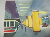 出版物 手绘图一幅  北京地铁 建国门  尺寸40/25厘米 21