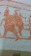 大型汉代摩崖石刻，拓在8尺整张上【长2米4，宽1米2】，大力士，狩猎图，远古古猿人狩猎图，留有题跋余地，经名人题跋就是无价之宝，，大型图案拓片