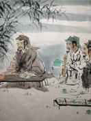 【钟秉炎】成都画院画师，中国书画院四川分院副院长、美术馆馆长，中国泸州老窖金泸州书画院副院长、学术委员会副主任2008年人物画“竹林高士论文图”（约8.3平尺）