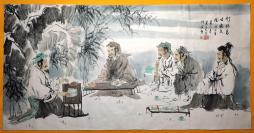 【钟秉炎】成都画院画师，中国书画院四川分院副院长、美术馆馆长，中国泸州老窖金泸州书画院副院长、学术委员会副主任2008年人物画“竹林高士论文图”（约8.3平尺）