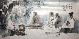 【钟秉炎】成都画院画师，中国书画院四川分院副院长、美术馆馆长，中国泸州老窖金泸州书画院副院长、学术委员会副主任2008年人物画“竹林高士论文图”（约8.3平尺）