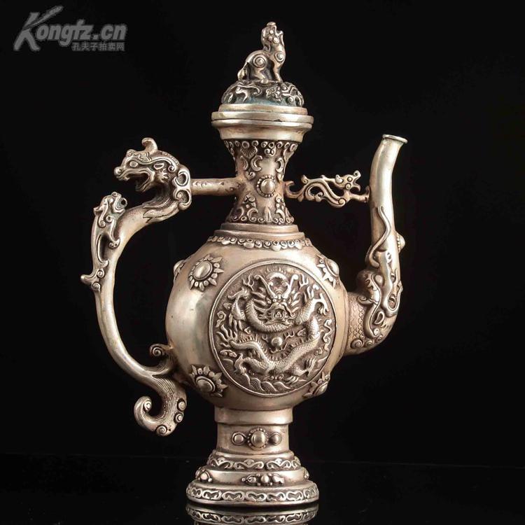 点击查看原图 收藏老铜器黄铜龙茶壶摆件