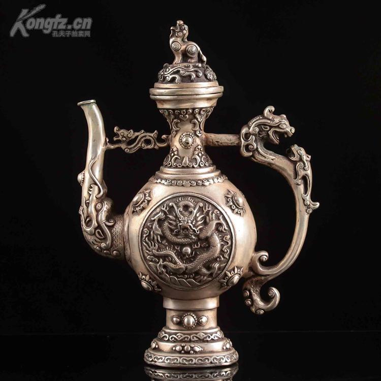 点击查看原图 收藏老铜器黄铜龙茶壶摆件