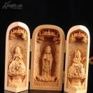 黄杨木雕手把件摆件随身佛龛三开盒木雕佛像观音精品收藏