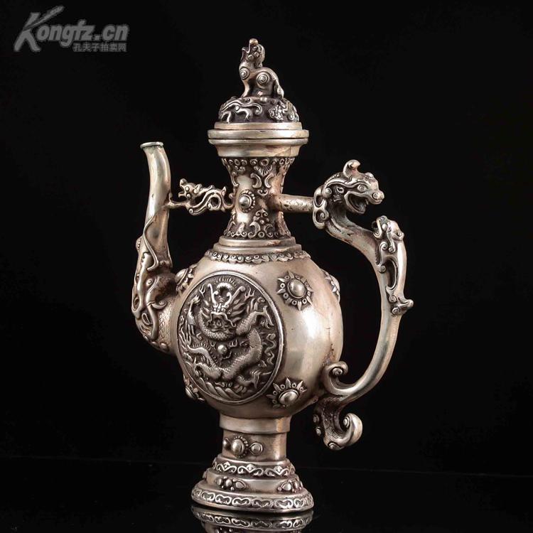 点击查看原图 收藏老铜器黄铜龙茶壶摆件