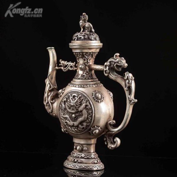 收藏老铜器黄铜龙茶壶摆件