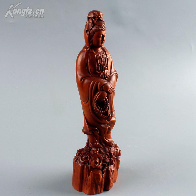精品收藏黄杨木观音菩萨佛像摆件