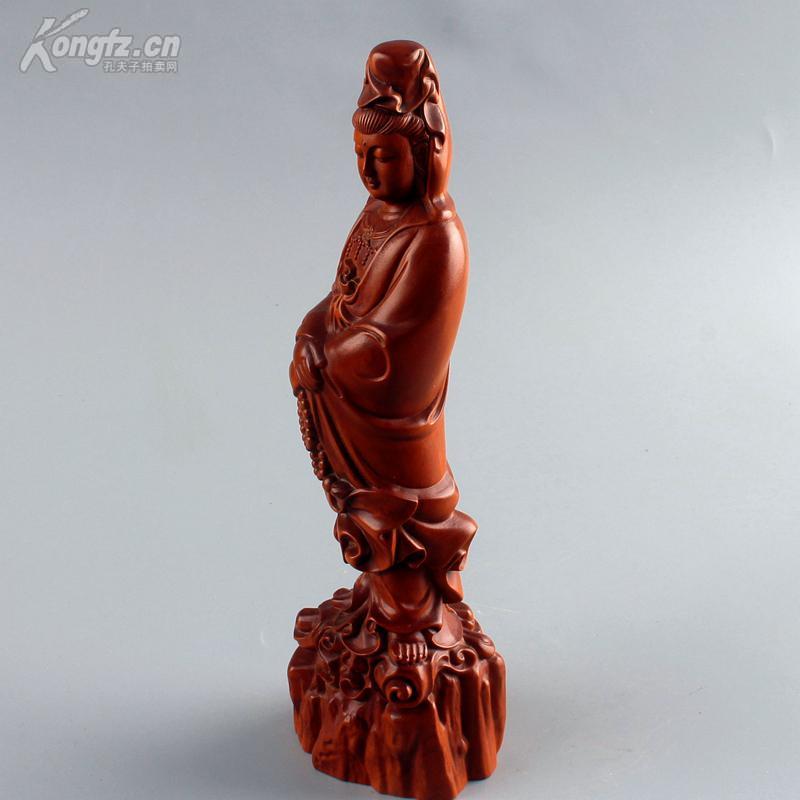 精品收藏黄杨木观音菩萨佛像摆件