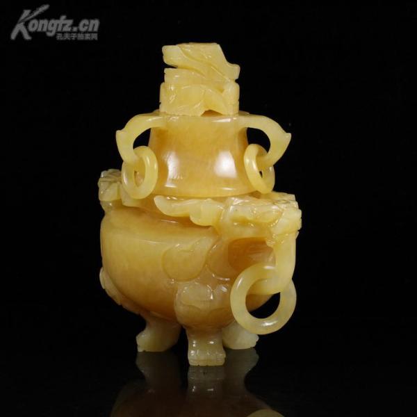 天然A货米黄玉香炉香薰摆件玉器香炉