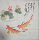 当代中国写意花鸟画家蓝菘宣纸手绘真迹——写意花鸟《连年有余》