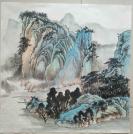 手绘斗方四尺重彩山水画