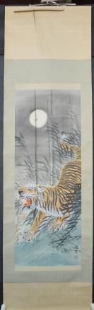 【日本回流】原装旧裱 醒云 水墨虎图作品一幅（绢本立轴，画心约3.7平尺，钤印：醒云）HXTX523064