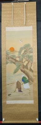 【日本回流】原装旧裱 白云 水墨人物作品一幅（绢本立轴，画心约3.7平尺，钤印：白云）HXTX523070