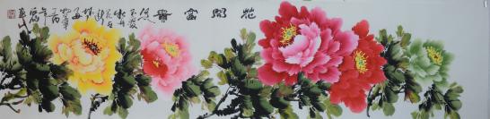 中国牡丹王张老师《花开富贵》宣纸画芯12，尺寸约137*34cm。
