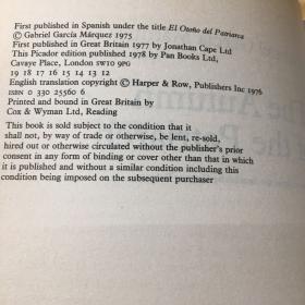 英文原版·1976年出版·拉丁美洲魔幻现实主义文学的代表人物，1982年诺贝尔文学奖得主·加夫列尔·加西亚·马尔克斯·著作·《THE AUTUMN OF THE PATRIARCH》（族长的秋天》32开