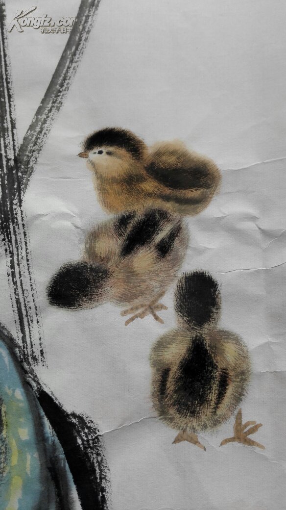 河南省美协会员、河南省画院副院长——布德江，四尺斗方，农家小院的小鸡（保真）