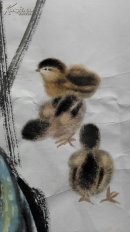 河南省美协会员、河南省画院副院长——布德江,四尺斗方,农家小院的小鸡(保真)