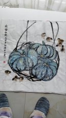 河南省美协会员、河南省画院副院长——布德江,四尺斗方,农家小院的小鸡(保真)