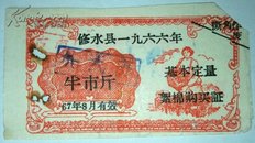 1966年修水县基本定量絮棉购买证