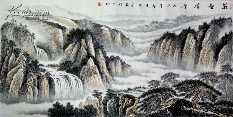 点击查看原图 张则京,青海美术家协会会员,四尺精品山水,旷山轻音(保真)