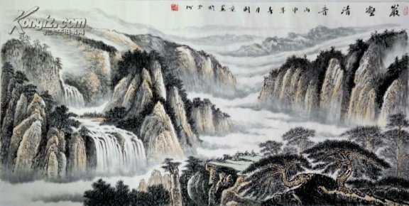 张则京,青海美术家协会会员,四尺精品山水,旷山轻音(保真)