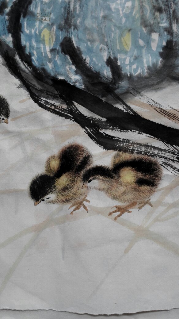 河南省美协会员、河南省画院副院长——布德江，四尺斗方，农家小院的小鸡（保真）