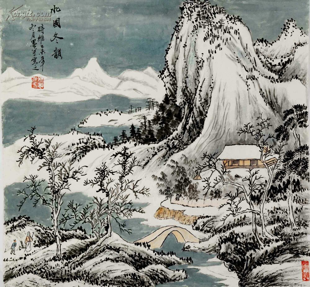 林墨宇，江峡书画院副院长，斗方山水（保真）