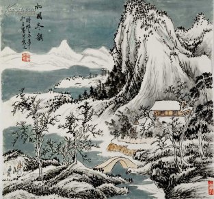 林墨宇，江峡书画院副院长，斗方山水（保真）