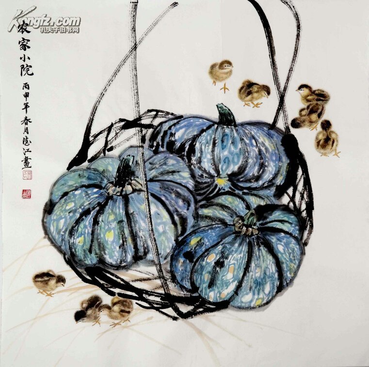 河南省美协会员、河南省画院副院长——布德江，四尺斗方，小鸡（保真）