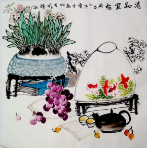 陈宗南，河南省花鸟协会会员，斗方清供图,《清品宜香》