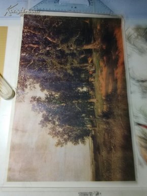 橡树林边翻晒干草 ([俄]希施金 作，年画 宣传画 风景画类)