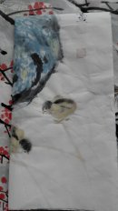 河南省美协会员、河南省画院副院长——布德江,四尺斗方,农家小院的小鸡(保真)