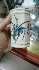 民国三五年  (六棱笔筒)   兰花  绿色  蓝色两种颜色   少见  品相看图片  包老包真