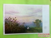 日军侵华时期发行的手绘安徽风光明信片，夕阳下的高粱田
