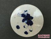 晚清青花婴戏纹罐盖（保真）