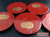 日本漆器小皿（五只一套）（孤品，售出不退不换，介意勿拍）