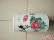 民国花鸟瓷制笔筒