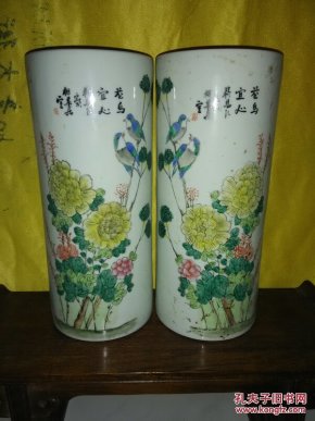 花鸟。冒筒一对