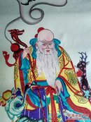 陕西凤翔木版年画 一开大中堂老寿星 带对开八仙对联.彩色套印