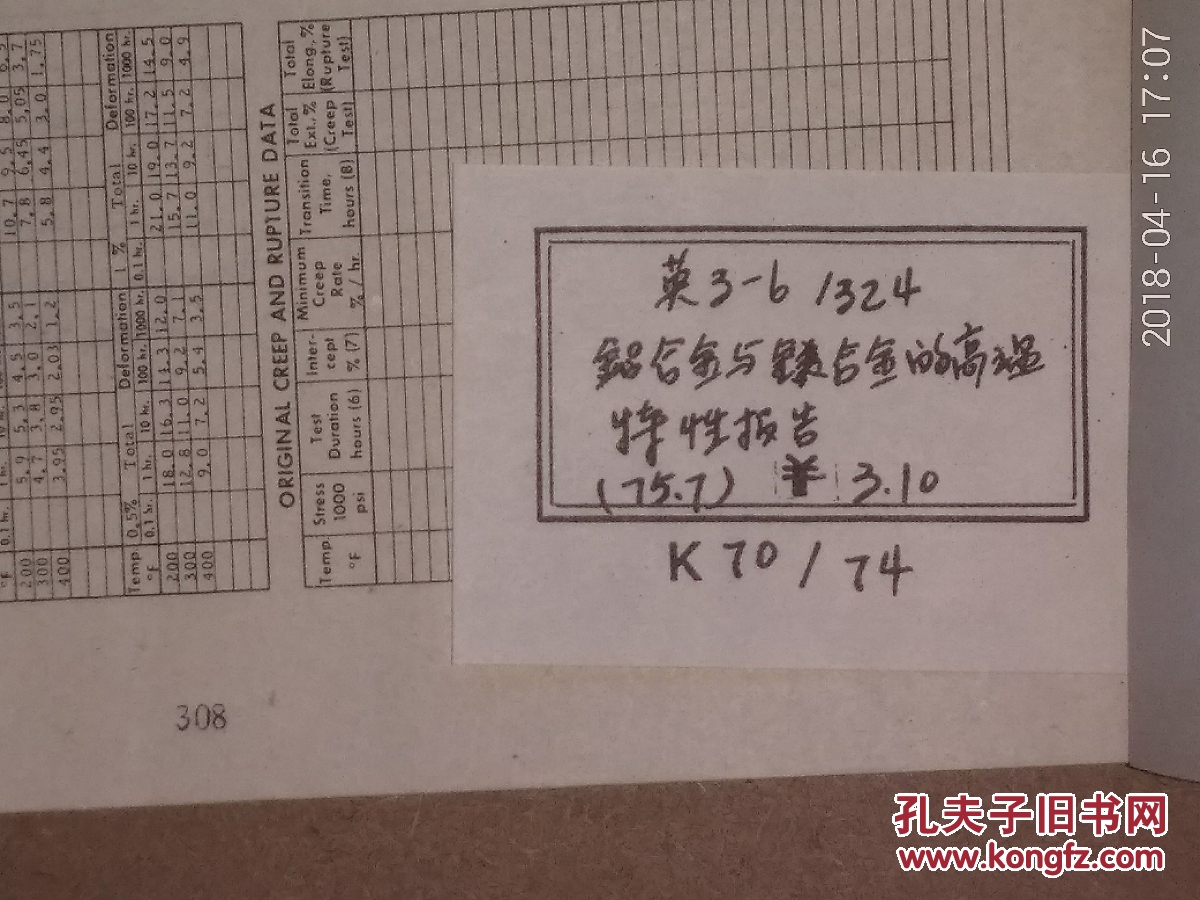 绿合金与镁合金的高温特性报告(英文 1960年)